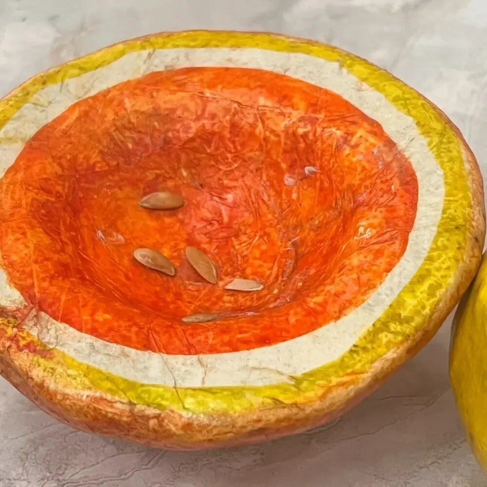 Paper-mache Yellow Apple & Grapefruit Vintage Display Decor Pair Of 2
